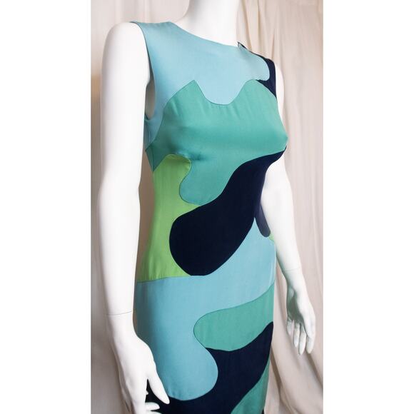 LELA ROSE Groovy Blue Abstract Print 100% Silk Sleeveless Sheath Dress US 2 - Picture 5 of 12
